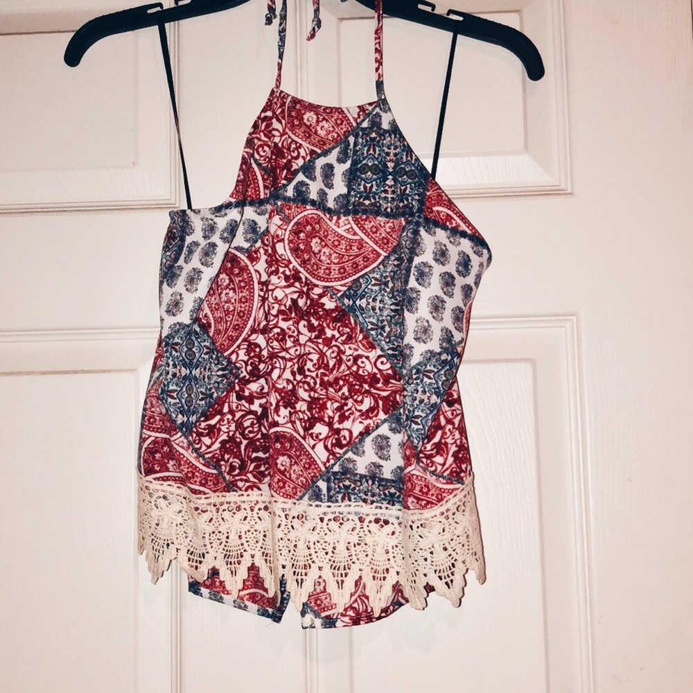 NWOT Red and Blue Long Crop Top